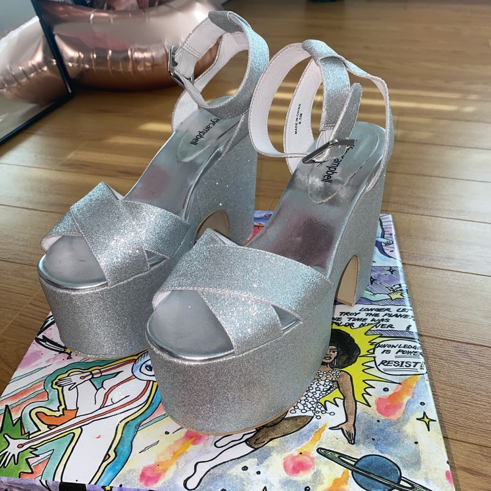 Jeffrey campbell silver sparkle heels